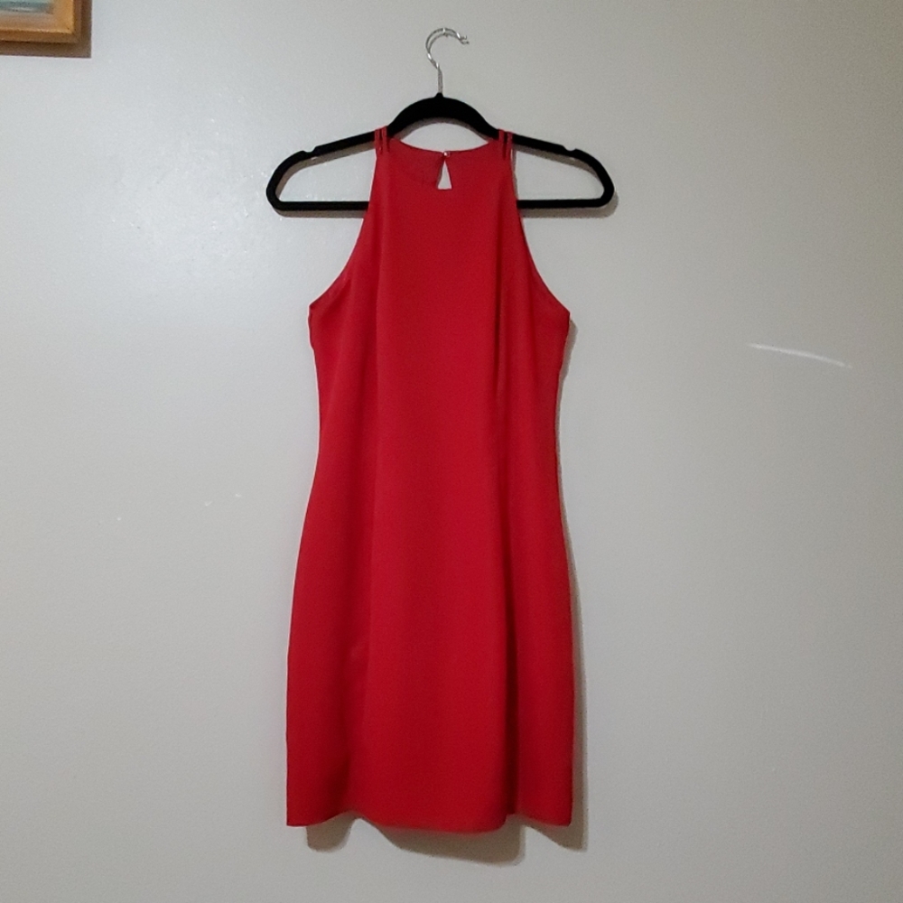 Red open back sheath dress